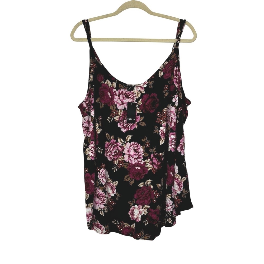 Torrid New Essential Cami Black Purple Womens 3 Floral Rayon Tank‎ Camisole 3X - Picture 2 of 9